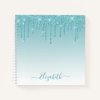 Moderner Trendy Stylish Script Aqua Glitzer Notizbuch