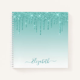 Moderner Trendy Stylish Script Aquamarin Glitzer Notizbuch
