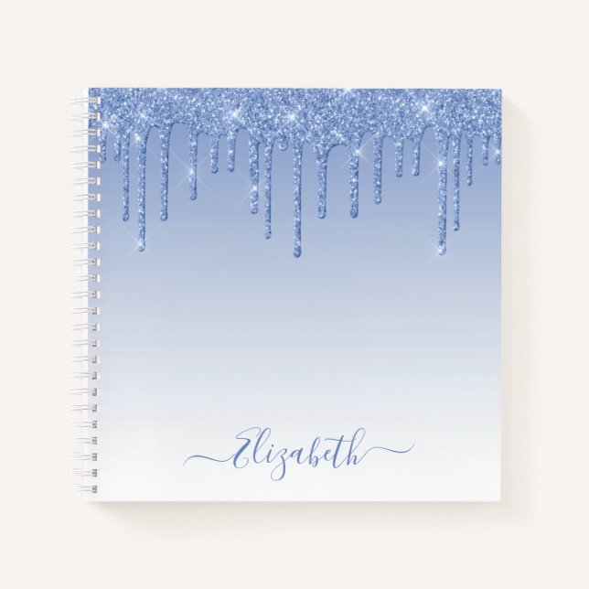 Moderner Trendy Stylish Script Dusty Blue Glitzer Notizbuch (Vorderseite)