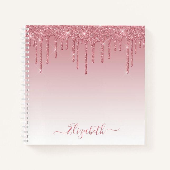 Moderner Trendy Stylish Script Dusty Pink Glitzer Notizbuch (Vorderseite)