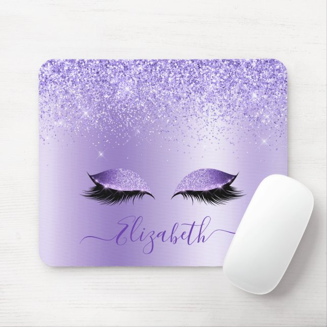 Moderner Trendy Stylish Script Lila Glitzer Lashes Mousepad (Mit Mouse)