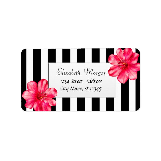 Moderner tropischer Hibiskus-Schwarzer Streifen Adressaufkleber (Vorne)