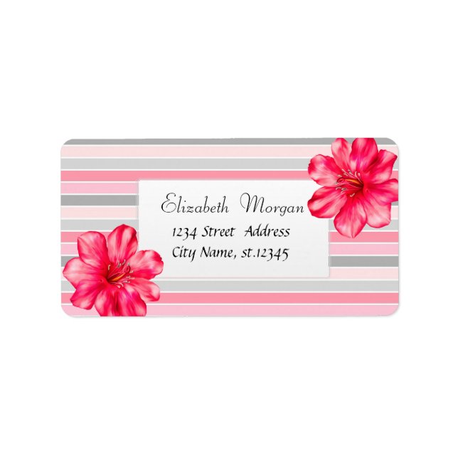 Moderner tropischer Hibiskus Streifen Adressaufkleber (Vorne)