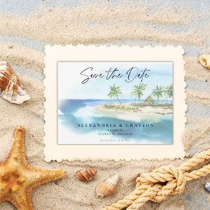 Moderner Tropischer Ozean Strand Hochzeit QR-Code Save The Date