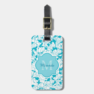 Moderner Türkis-Girly mit Blumenmonogramm mit Gepäckanhänger