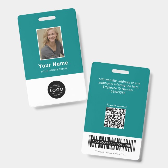 Moderner Türkiser Medizinischer QR-Code-Nurse-ID-B Ausweis (Vorder- & Rückseite)
