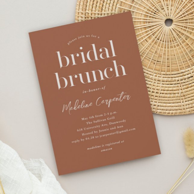 Moderner Typ Terracotta Boho Bridal Brunch Einladung (Simple type terracotta boho bridal brunch invitation.)