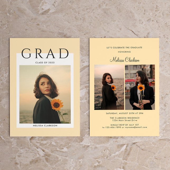 Moderner Typografie Script Cream Foto Abschluss Einladung (Von Creator hochgeladen)