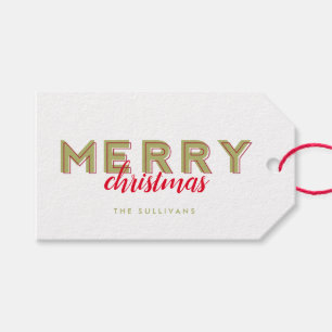 Moderner Typografischer Urlaub in Grün und Rot Geschenkanhänger