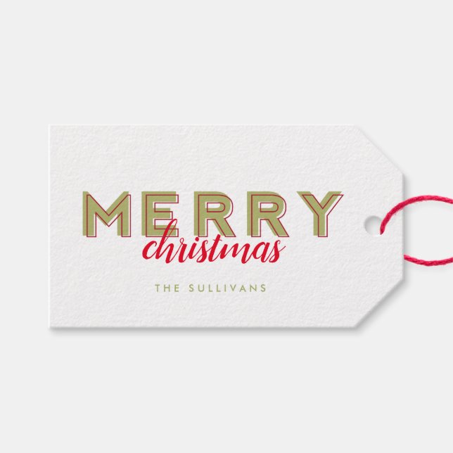 Moderner Typografischer Urlaub in Grün und Rot Geschenkanhänger (Vorderseite (Horizontal))