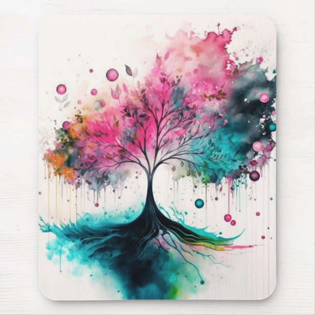Moderner und kühne mystischer Baum (blau, rosa, or Mousepad (Vorne)