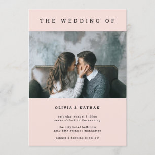 Moderner und minimaler Blush  Ein Foto Hochzeit Einladung
