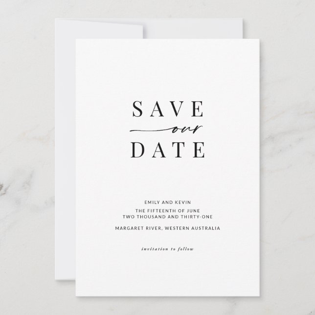 Moderner und minimalistischer Platz Save the Date  Einladung (Vorderseite)