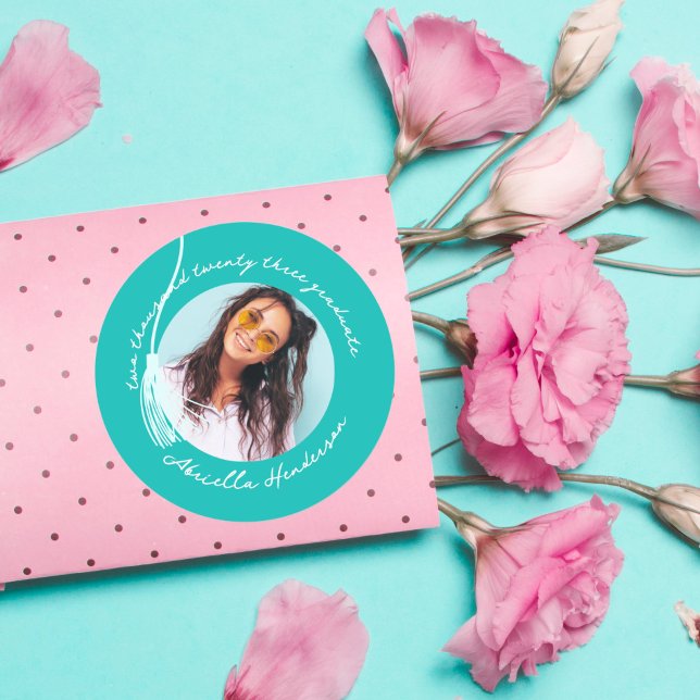 Moderner und Retro-Aquamariner Abschluss Runder Aufkleber (Von Creator hochgeladen)