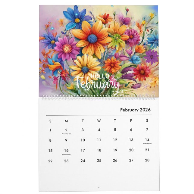 Moderner und stilvoller Blumenkalender 2024 Monatl Kalender (Feb 2026)