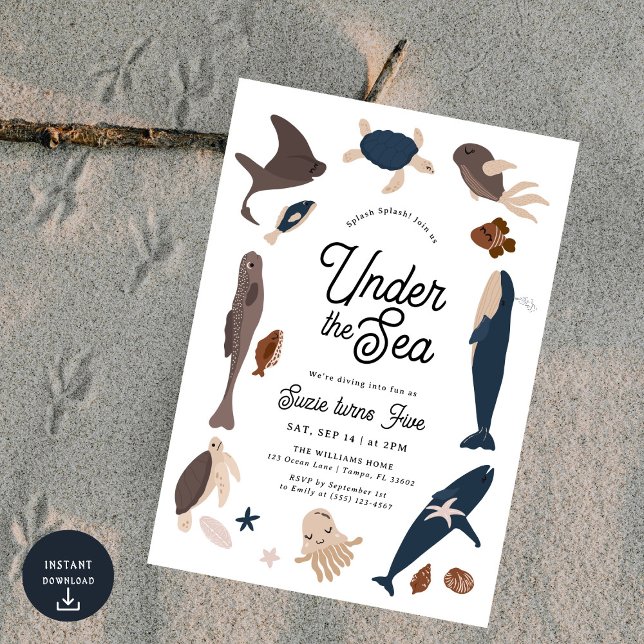 Moderner Untersee 5. Geburtstag Einladung (Von Creator hochgeladen)