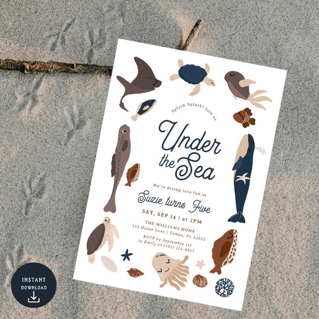 Moderner Untersee 5. Geburtstag Einladung (Von Creator hochgeladen)