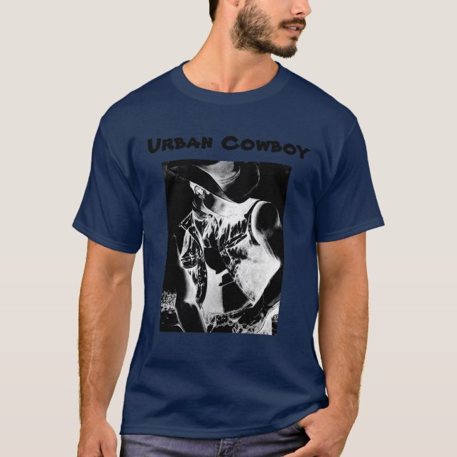 Moderner urbaner Cowboy Cool klassische Marine Blu T-Shirt (Vorderseite)