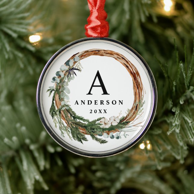 Moderner Urlaub mit minimalem Blattwerk Ornament Aus Metall (Baum)