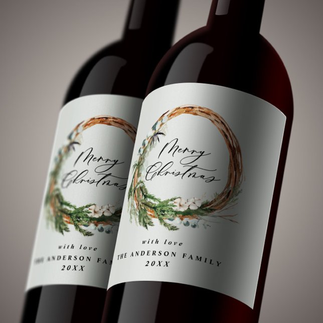 Moderner Urlaub mit minimalem Blattwerk Weinetikett (Von Creator hochgeladen)