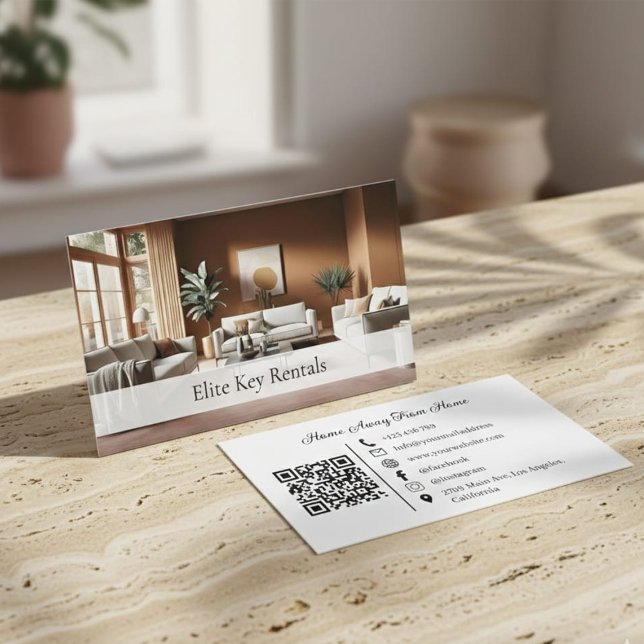 Moderner Urlaub Rental Social Media Foto QR Code Visitenkarte (Von Creator hochgeladen)