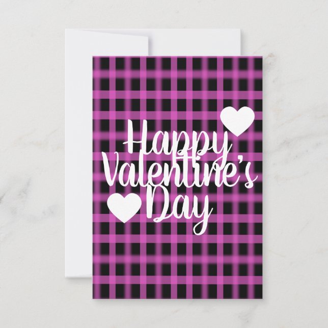 Moderner Valentinstag Herz Rosa Kariert Karte (Vorderseite)