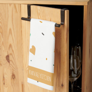 Moderner Valentinstag Sprinkle Hearts Mustard Geschirrtuch