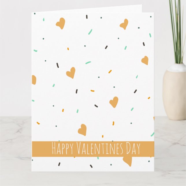 Moderner Valentinstag Sprinkle Hearts Mustard Karte (Vorderseite)