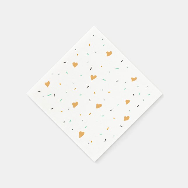 Moderner Valentinstag Sprinkle Hearts Mustard Serviette (Ecke)