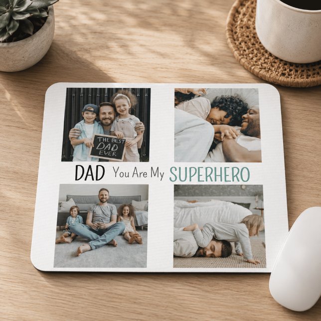 Moderner Vater, du bist mein Superheld Foto-Collag Mousepad (Von Creator hochgeladen)