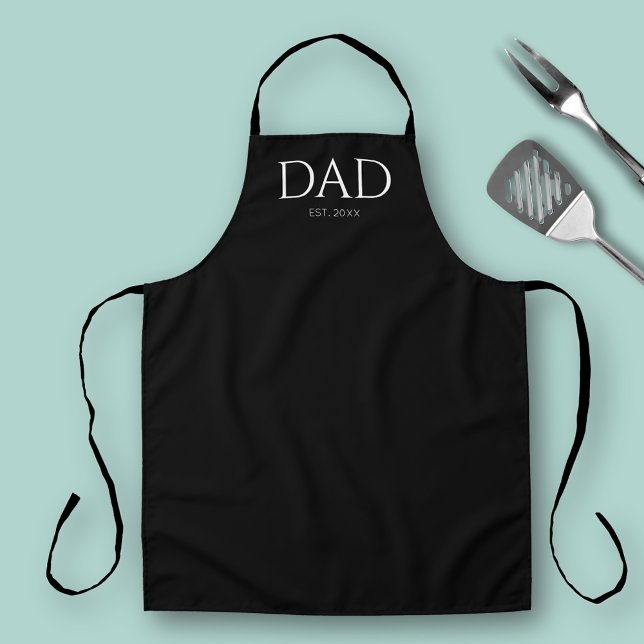 Moderner Vater Est Simple Black Schürze (Dad Established Year Kitchen Apron. Perfect for Fathers Dad, birthdays or new dad gifts)