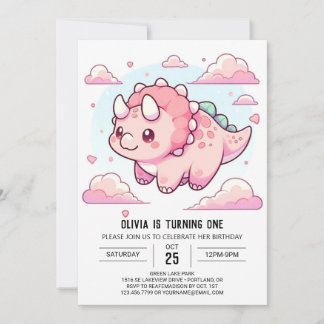 Moderner verzauberter Dinosaurier 1. Geburtstag Einladung