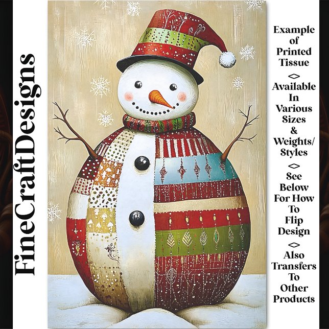 Moderner Vibranter Patchwork-Schneemann BA8 Decoup Seidenpapier (Von Creator hochgeladen)