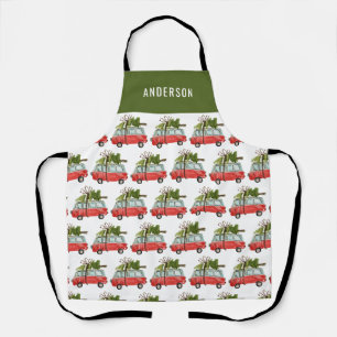 Moderner Vintage-Camper-Van-Weihnachtsbaum Familie Schürze