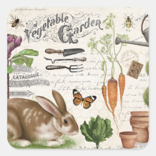 Moderner Vintage Französischer Bauerngarten-Hase Quadratischer Aufkleber