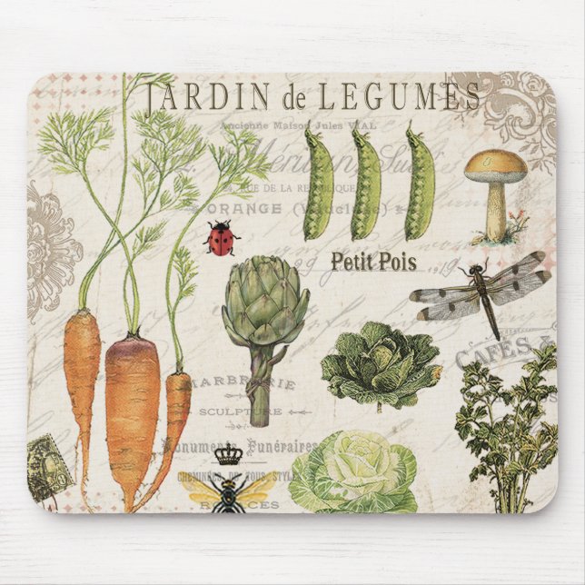 moderner vintage französischer Gemüsegarten Mousepad (Vorne)