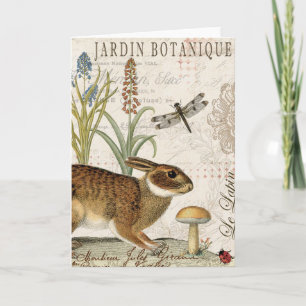 moderner vintage-französischer Hase im Garten Karte