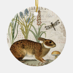 moderner vintage-französischer Hase im Garten Keramikornament