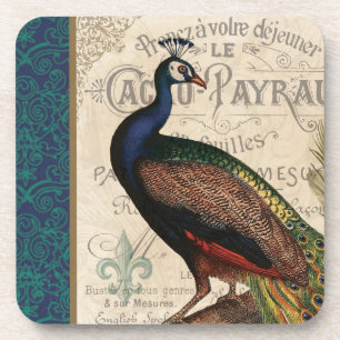 moderner vintage-französischer Pfau Getränkeuntersetzer