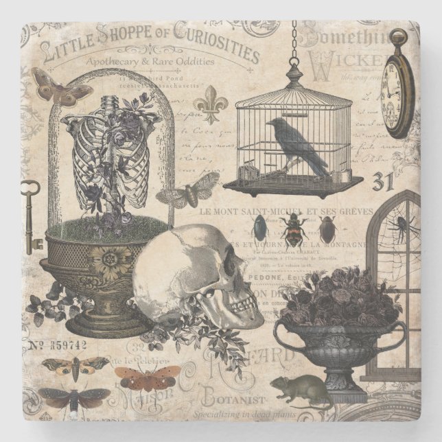 Moderner Vintage-Halloween-Garten Steinuntersetzer (Vorderseite)