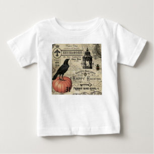 moderner vintage Halloween-Kürbis und Krähe Baby T-shirt