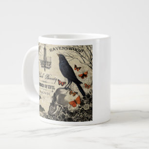 moderner vintage Halloween-Rabe und Totenkopf Jumbo-Tasse