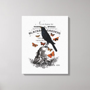 moderner vintage Halloween-Rabe und Totenkopf Leinwanddruck