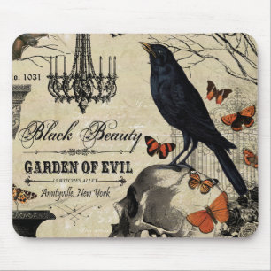 moderner vintage Halloween-Rabe und Totenkopf Mousepad