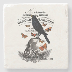 moderner vintage Halloween Rabe und Totenkopf Steinuntersetzer