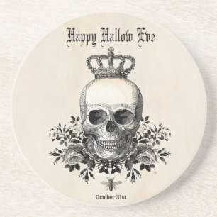 Moderner Vintage-Halloween-Schädel mit Krone Getränkeuntersetzer