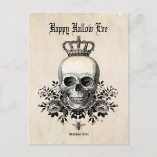 Moderner Vintage-Halloween-Schädel mit Krone Postkarte