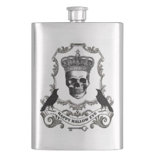 Moderner vintage Halloween-Totenkopf mit Krone Flachmann