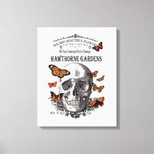 moderner vintage Halloween-Totenkopf und Schmetter Leinwanddruck