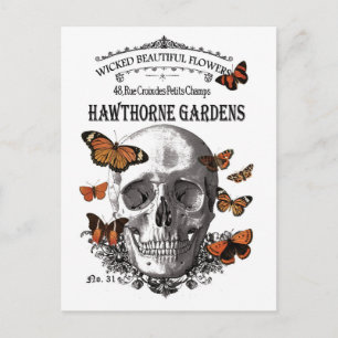 moderner vintage Halloween-Totenkopf und Schmetter Postkarte